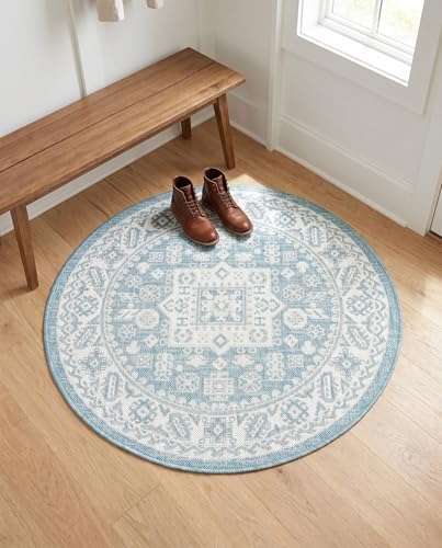 Rugs.com - Outdoor Aztec Rug – 3 Ft Round Aqua Indoor/Outdoor Rug – Washable & Stain-Resistant, Perfect for Patios, Decks, and Porches - Image 5