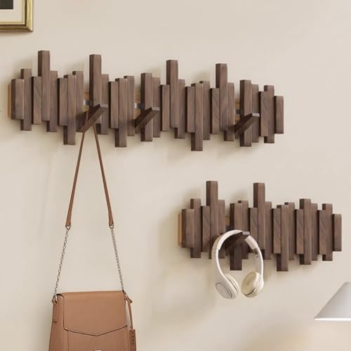 Wooden Coat Hooks Wood Wall Mounted Piano Coat Rack Flip Down Hook Rack Coat Rack Wall MountMulti Functional Space Saving Wall Organizer(Walnut,22.8cm/9") - Image 3