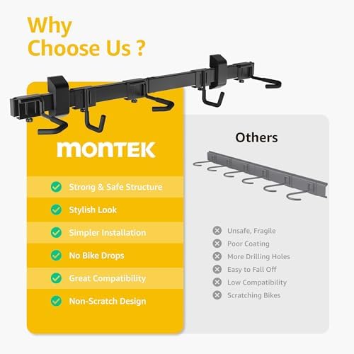 monTEK Enhanced Bike Storage Rack,Adjustable 3-Bike and 2-Helmet Hangers - Image 2