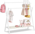 BAMBOOHOMIE Kids Clothing Rack, Small Clothes Organizer Rack, Kids Dress Up Rack with Storage Shelf & Double Rods, Bamboo Child Garment Rack for Playroom Toddler's Bedroom (Large Size - White) by BAMBOOHOMIE
