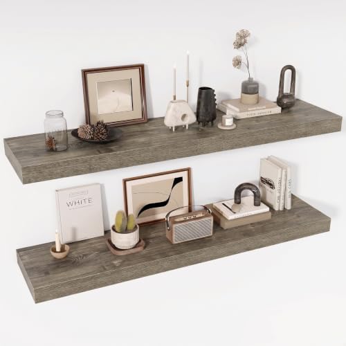 Acovy 48 Inch Floating Shelves, 12" Deep Floating Shelf Wall Mounted, 48" Wall Shelves, Rustic Deep Bookshelf, Extra Deeper & Thicker Display Shelves for Bedroom, Living Room, Set of 2 by Acovy