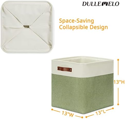 DULLEMELO Storage Baskets for Organizing, Linen Closet Organizers and Storage Baskets for Dog Box, 13 Inch Decorative Cube Storage Bins with handle for Gift Basket(4 Pack - 13" White&Green) - Image 3