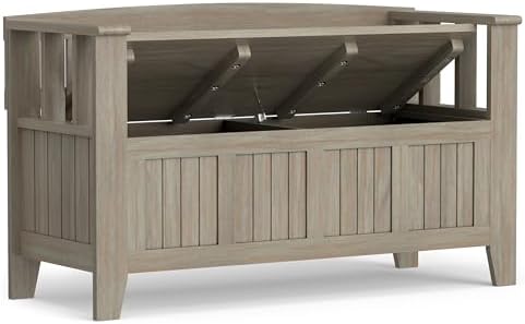 SIMPLIHOME Acadian 48" Wide Solid Wood Storage Bench in Distressed Grey - Image 4