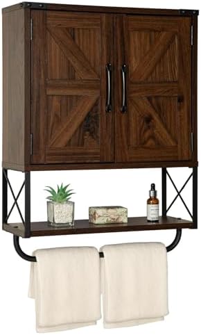RUSTOWN Farmhouse Medicine Cabinet with 2 Barn Door & Towel Bar Rack by RUSTOWN