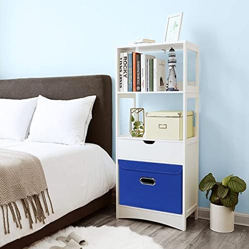 STOREONE Fabric Storage Cube Bins Foldable Organizer Container Collapsible Basket with Lids and Metal Handles, for Home, Bedroom, Closet 8 Pcs (Dark Blue) - Image 4