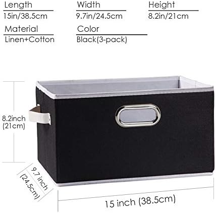 PRANDOM Large Collapsible Storage Bins for Closet [5-pack] Decorative Fabric Storage Baskets Cubes with Leather/Metal Handles for Shelves Bedroom Living Room Black (14.9x9.8x8.3 Inch) - Image 6