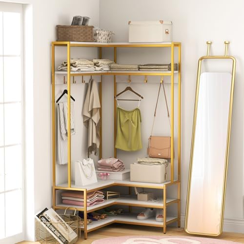 GIANTEX Corner Coat Rack, L-Shaped Hall Tree with Bench and Shoe Storage - Image 6