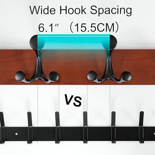 WEBI Coat Rack Wall Mount,36" Solid Wood Coat Hooks Wall Mounted Coat Hanger,16" Hole to Hole,Heavy Duty Hook Rack Rail,6 Triple Hooks for Hanging Coats,Jacket,Clothes,Hat,Backpack,Cherry - Image 4