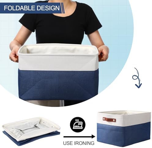 Uiifan 8 Pack 16 x 12 x 10 Inch Large Storage Baskets Collapsible Fabric Storage Cubes Bins with Handles for Shelves Closets Nursery Home Clothes Toys Organizers, Blue - Image 5