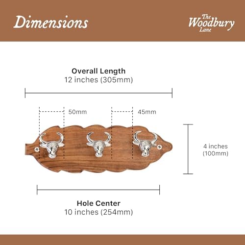 Elegant Wall-Mounted Coat Rack with 3 Polished Nickel Bull Head Hooks – Solid Wood Base, Decorative Hook Rail for Hats, Jackets, Keys & Bags – Sturdy Entryway & Mudroom Organizer - Image 2