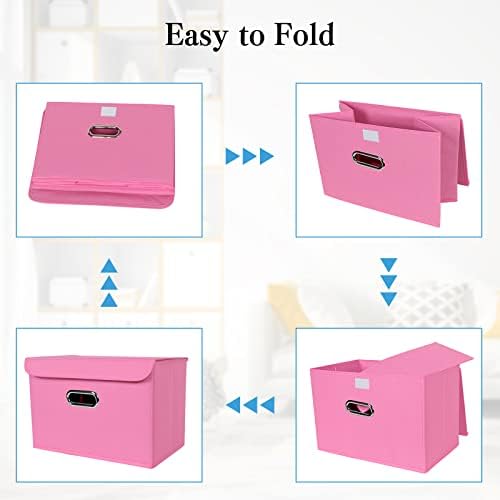 STOREONE Fabric Storage Cube Bins Foldable Organizer Container Collapsible Basket with Lids and Metal Handles, for Home, Bedroom, Closet 8 Pcs (Pink) - Image 6