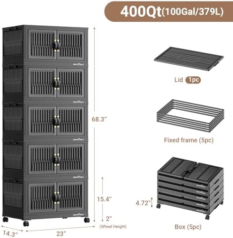 BROVIEW 400Qt Stackable Storage Bins with Lid for Home Dorm, 5Pack Black - Image 2