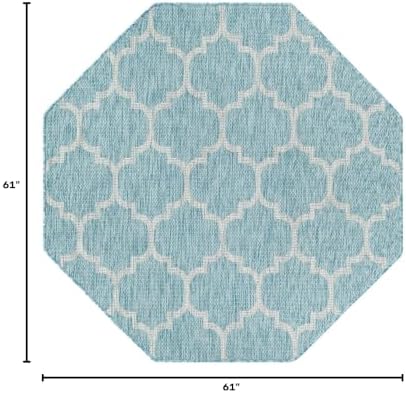 Unique Loom Outdoor Trellis Collection Area Rug - Trellis (Octagon 5' 0" x 5' 0", Aquamarine/ Gray) - Image 2