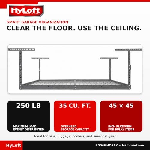 Hyloft Overhead Steel Garage Storage System, Ceiling Rack, 45-Inch x 45-Inch, 00625, Hammertone - Image 6
