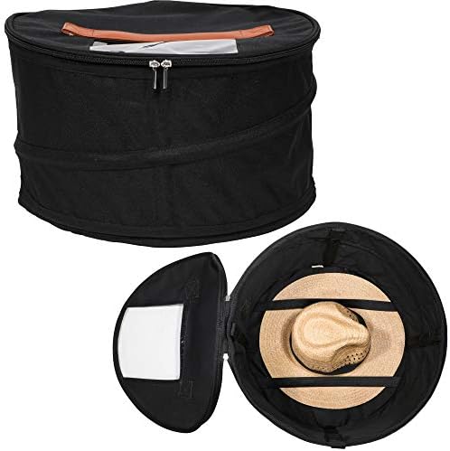 Hat Storage Box | Stuffed Animal Toy Storage | Stackable Round Pop-up Container | Travel Hat Boxes for Women & Men | Closet Organizer w Lid | Dust Cover Cowboy Sun Beach Hats (Black, 2 Pack) by HappiBox
