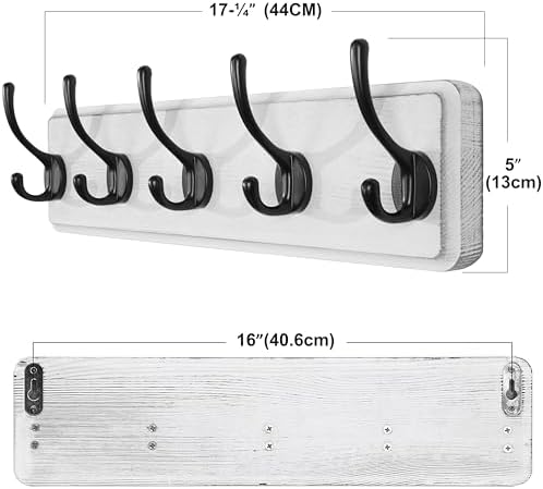 SKOLOO Rustic Coat Rack Wall Mount, 5 Hooks, 17 Inch, Solid Wood, White - Image 6