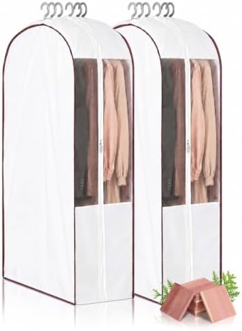 41" Cotton Garment Bags for Hanging Clothes, 2 Pack Breathable Suit Bags for Closet Storage, 10" Wide Gusseted & Clear Window, for Suits, Short Dresses, Sweaters, with Cedar Blocks by Wanapure