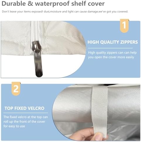 Wire Rack Covers,Heavy Duty 600D Dustproof Waterproof Storage Rack Covers for Metal Shelves,Storage Shelf Cover with Zipper for Wire Shlef,60''W x 24''D x 71''H,Beige with Clear Front - Image 6