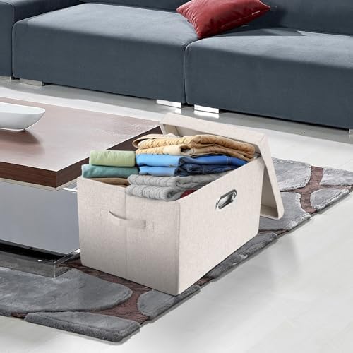 TYEERS Large Storage Bins with Lids, Collapsible, Washable, Fabric Storage Boxes for Organizing, 17.3x11.8x11.4 inches, 5 Pack, Beige - Image 5