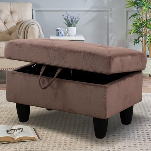 28.5'' Ottoman with Storage, Linen Ottoman Foot Rest for Living Room Upholstered Footstool, Perfect Storage Ottoman Bench Bag Floor Chair for Bedroom or Entryway, Brown by SumKeaVideoSewerCameraSystem