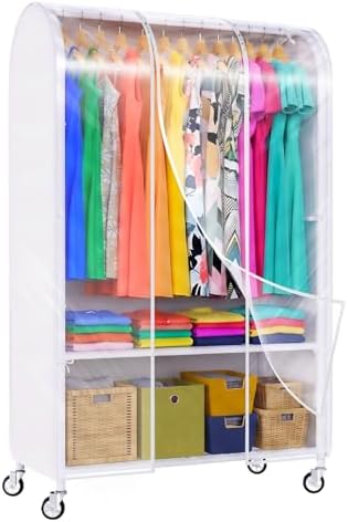 Univivi Heavy Duty Clothing Rack with Dust Cover and Bottom Storage Shelf by Univivi