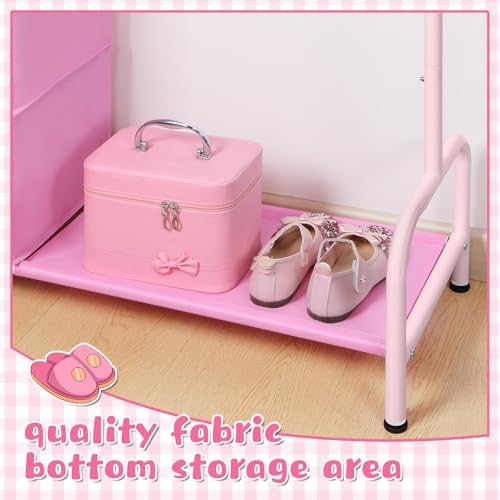 Univivi Kids Clothing Rack with Hanging Organizer, 43 Inch Tall, Pink - Image 5