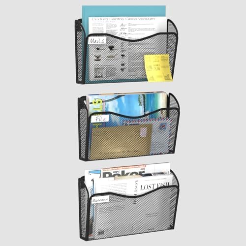BOHDK Wall File Organizer, 6 Single Pockets Mesh Hanging File Organizer, Mount Document Magazine Rack with Labels, Hanging File Folders for Office, Home and School, Black - Image 6