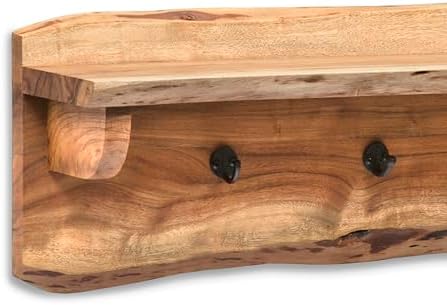 Alaterre Furniture Alpine Natural Live Edge Wood Coat Rack – 36" Solid Wood Wall-Mounted Coat Hook with Top Shelf & 4 Hooks – Modern Farmhouse Storage Organization for Entryway, Hallway, or Mudroom - Image 7