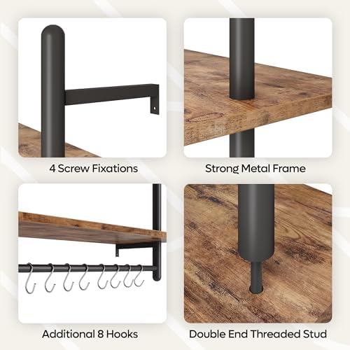 Bestier 24 Inch 3 Tier Industrial Pipe Shelves with Towel Bar, Rustic Brown - Image 4