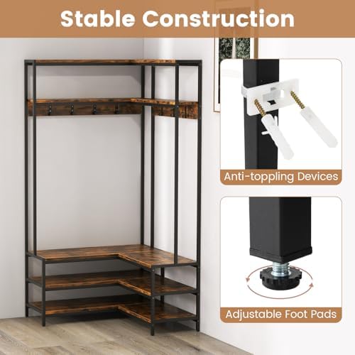 GIANTEX Corner Coat Rack, L-Shaped Hall Tree with Bench and Shoe Storage - Image 7
