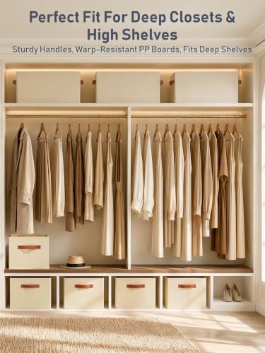 10 Pack Large Closet Storage Baskets Bins for Shelves, Collapsible Fabric Closet Organizers and Storage with Polyester Handles, Decorative Baskets for Organizing Clothes, Towels, Linen Closet 14"x10" - Image 2