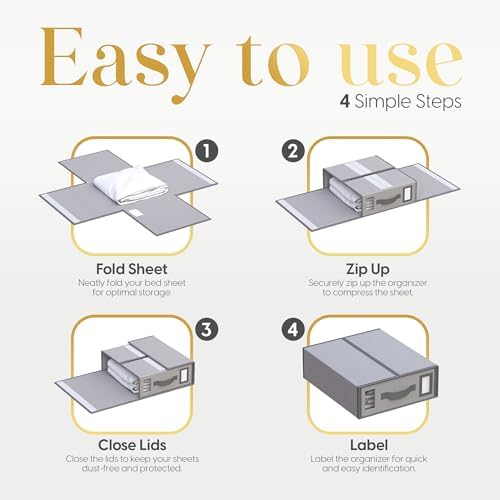Sheet Organizers and Storage – 4 Pack Bed Sheet Organizer for Queen & King Size, Foldable Linen Closet Storage for Bedding, Duvet Covers, and Pillowcases - Image 2