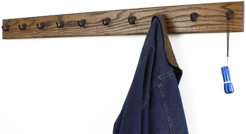 PegandRail Oak Wall Mounted Coat Rack with Aged Bronze Singular Style Hooks 4.5" Ultra Wide (Walnut, 52" x 4.5" with 10 Hooks) - Image 2