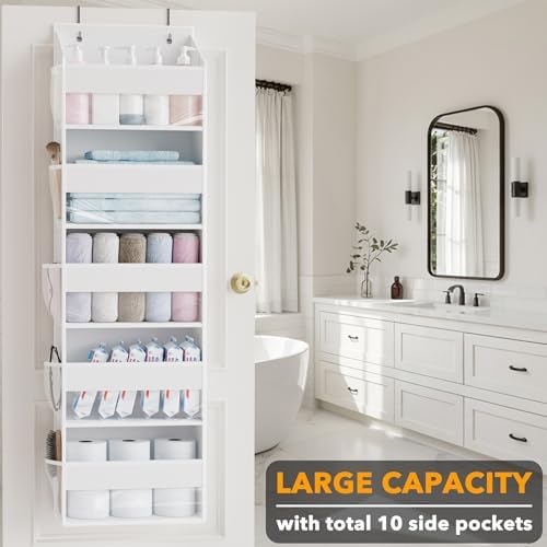 SpaceAid 2 Pack Over The Door Organizer with 5 Large Pockets and 10 Mesh Side Pockets, 5 Layers Door Organizer Hanging with Clear Window for Bedroom, Bathroom, Pantry and Nursery, White - Image 3