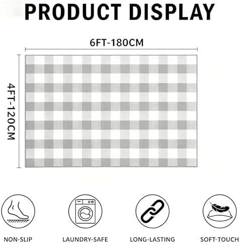 MUBIN Cotton Buffalo Plaid Rug, 4' x 6' Gray White Outdoor Rug Decorative Mat, Washable Large Doormat Hand-Woven Foldable Area Rug for Outdoor Patio Indoor Living Room Dining Room Kitchen - Image 2