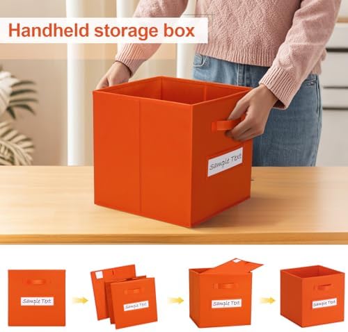 13x13 storage cube bins (Set of 10) Foldable Fabric storage cubes with 10 Labels Window Cards & a Pen,13 inch cube storage bins,Closet Organizers for Shelves,Cubby Organizer Boxes,Orange - Image 4