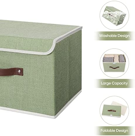 ANMINY Fabric Storage Box Bins with Lids, Green, 13"x9"x7.9", 4 Pack - Image 4