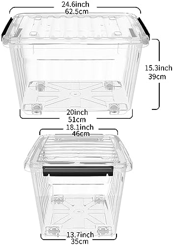Cetomo 80L*3 Plastic Storage Bins, Storage Box, 3 Pack, Organizing Container with Wheels, Durable Lids and Secure Latching Buckles, Stackable and Nestable, Clear with Black Buckle - Image 3