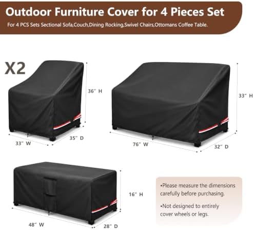 Waterproof Outdoor Patio Furniture Covers 4 Piece Set,XXL-Large,Black - Image 2