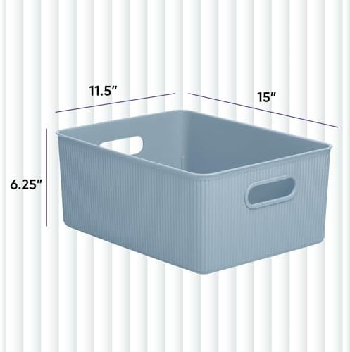 Superio Ribbed Collection - Decorative Plastic Basket Open Home Storage Bins Organizer, Large Blue (2 Pack) Container Boxes for Organizing Closet Storage Bins for Shelves 15 Liter/16 Quart - Image 2