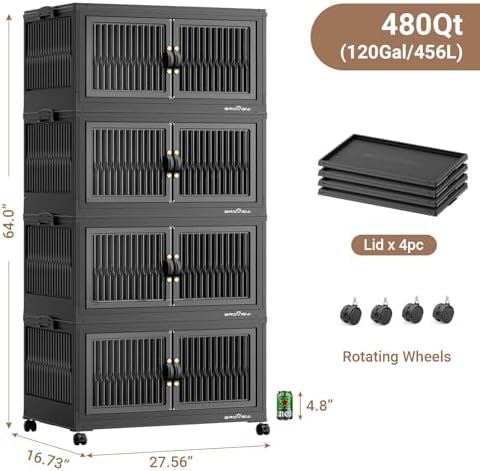 BROVIEW 480Qt Stackable Storage Bins with Lid for Home Dorm, 4Pack Black - Image 2