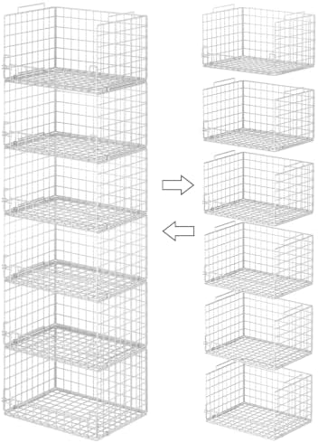 6-Tier Stackable Closet Organizers and Storage Basket - Foldable Closet Shelf Organizer System, Sturdy Metal Space-Saving Clothes Storage Bins for Wardrobe, White by Unknown