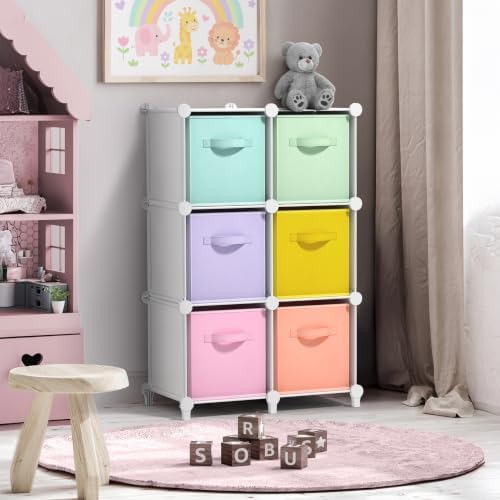 Sorbus 6 Cube Storage Organizer with 6 Fabric Bins (White) - Image 2