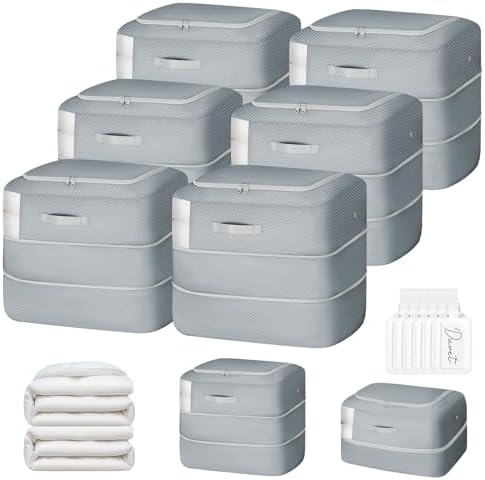Comforter Storage Bag - 110L Large Capacity Blanket Storage Bags 2-Layer Ultra Space Saving Self Compression Organizer, Washable Compression Bags for Storage Comforter Blanket, 6-Pack, Grey by EasortmPackingCubes