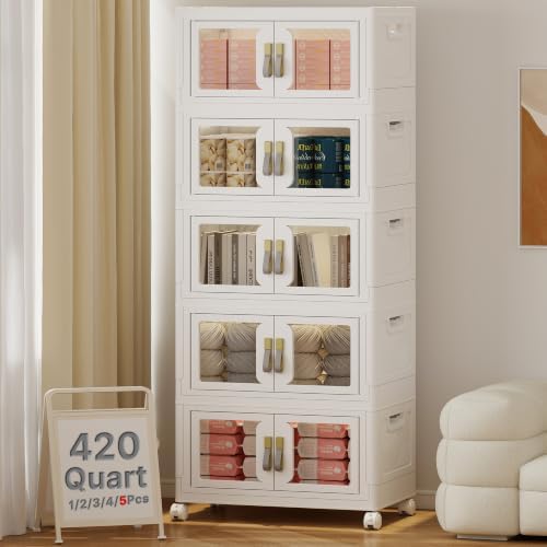 420QT Stackable Storage Bins with Lids, 105Gal Foldable Storage Cabinets by VNVTO