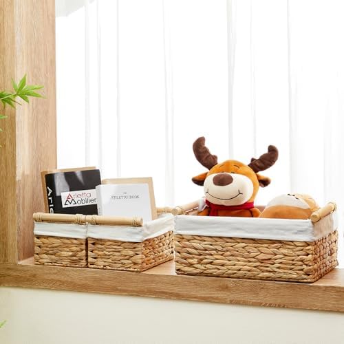 Vagusicc Wicker Storage Basket, 3-Packs Water Hyacinth Storage Baskets for Organizing, Large Cube Storage Organizer Baskets Bins with Handles for Shelves Decor, Small Toilet Paper Storage Basket - Image 7