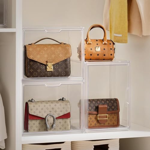 HBlife Purse Storage Organizer for Closet, Clear Stackable Handbag Display Case Box with Magnetic Door for Collectibles, Cosmetics, Women Heels and Toys, Medium, 5 Pack - Image 5