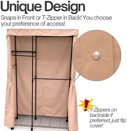 Formosa Covers Portable Garment Rolling Rack Cover - Protect Your Clothes from Dust Keep Your Room Looking Organized in Beige Khaki (Cover Only) (36" W x 18" D x 68" H) - Image 3