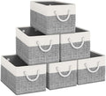 Fab totes Storage Bins 6-Pack, Foldable Storage Baskets for Organizing Toys, Books, Shelves, Closet, Large Storage Box with Rope Handles, Sturdy Organizer Bins, White & Grey by Fabtotes