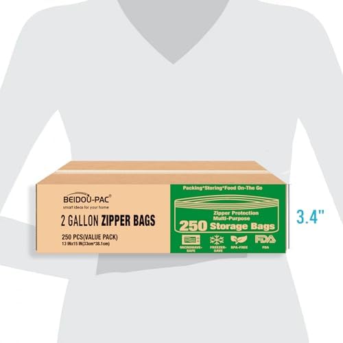 BEIDOU-PAC 2 Gallon Large Food Storage Freezer Bags, 250 Count | Double Zipper |13" * 15", Freshness Easy Open Reclosable Clear Plastic Bags - Image 7